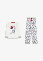 Girls' Pure Cotton Pajamas with Flannel Applique, 2-Piece Set in Ecru and Dark Blue Print, view 4