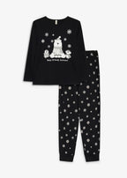 Girls' Soft Cotton Pajamas, 2-Piece Set in Black and White Print, view 1