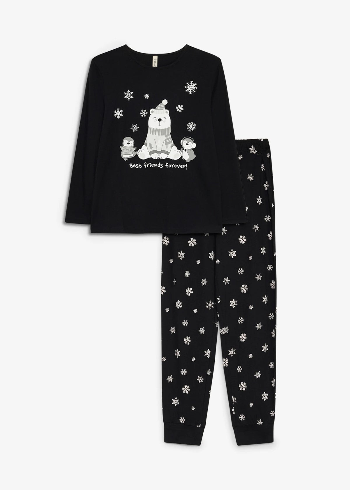 Girls' Soft Cotton Pajamas, 2-Piece Set in Black and White Print, view 1