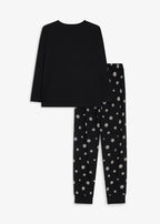 Girls' Soft Cotton Pajamas, 2-Piece Set in Black and White Print, view 2