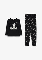 Girls' Soft Cotton Pajamas, 2-Piece Set in Black and White Print, view 4