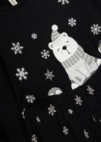 Girls' Soft Cotton Pajamas, 2-Piece Set in Black and White Print, view 3