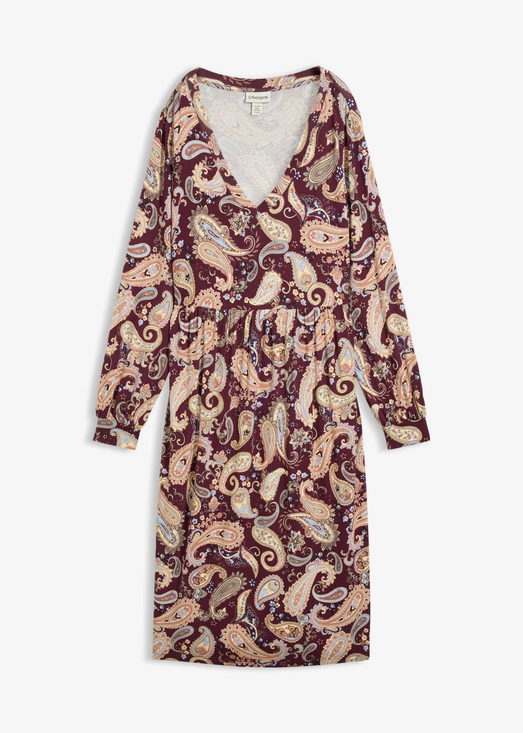 Women's Soft Viscose Jersey Dress in Burgundy Paisley, view 1