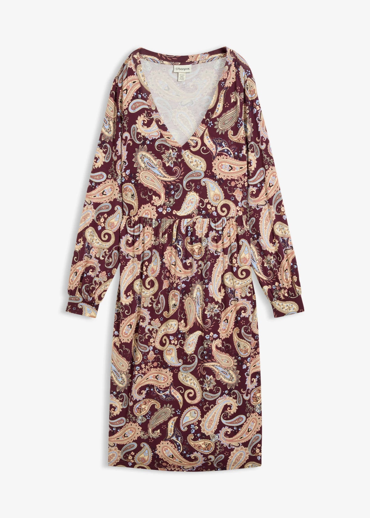 Women's Soft Viscose Jersey Dress in Burgundy Paisley, view 1
