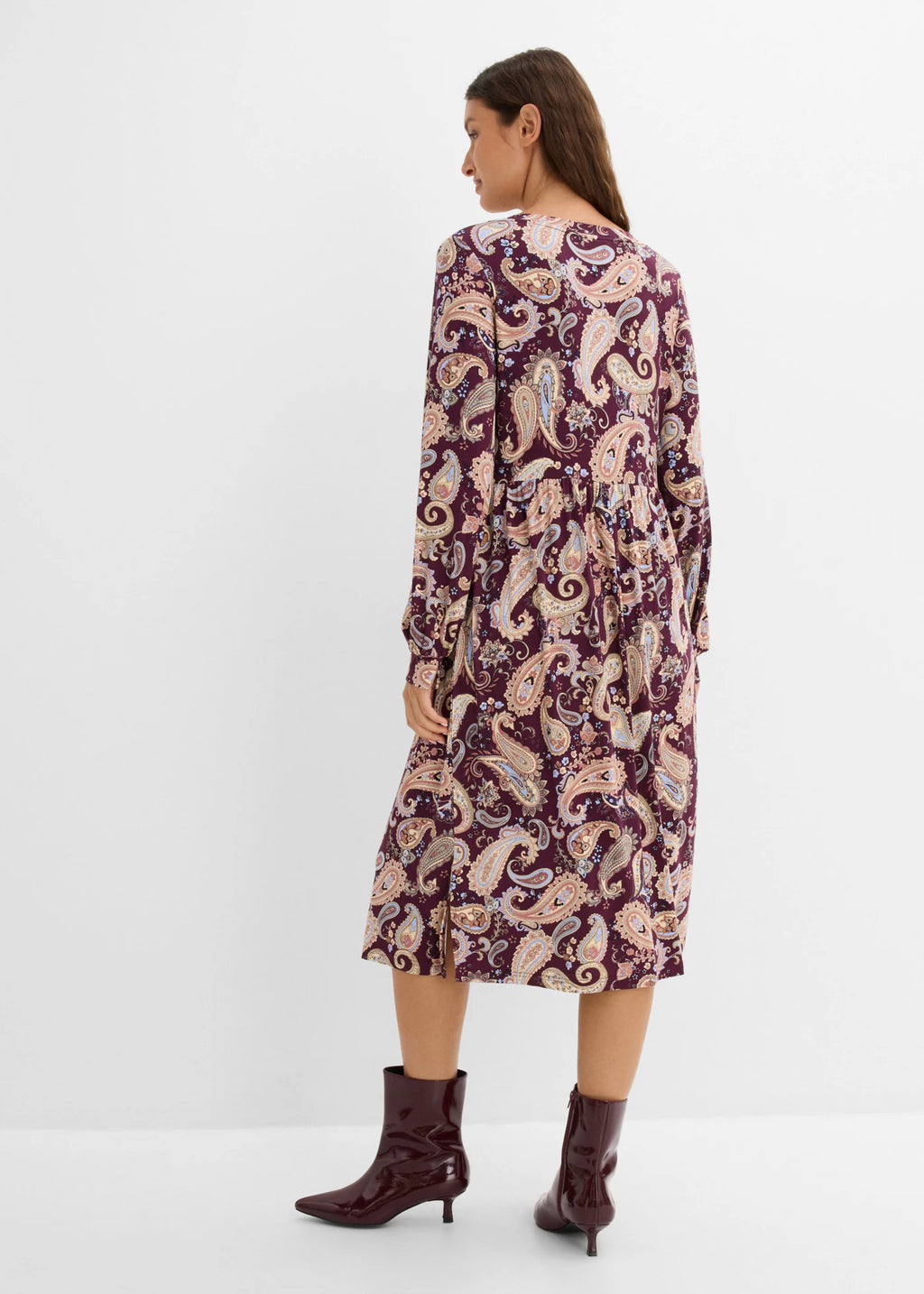 Women's Soft Viscose Jersey Dress in Burgundy Paisley, view 4