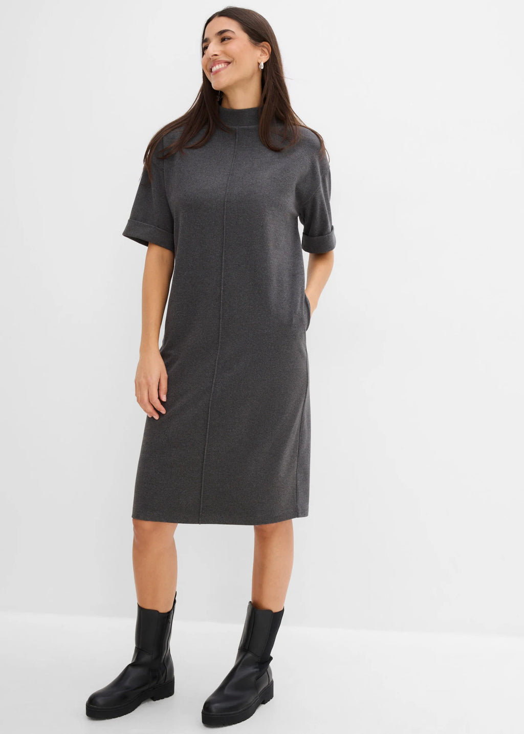 Women's Jersey Dress in Heather Anthracite, view 3