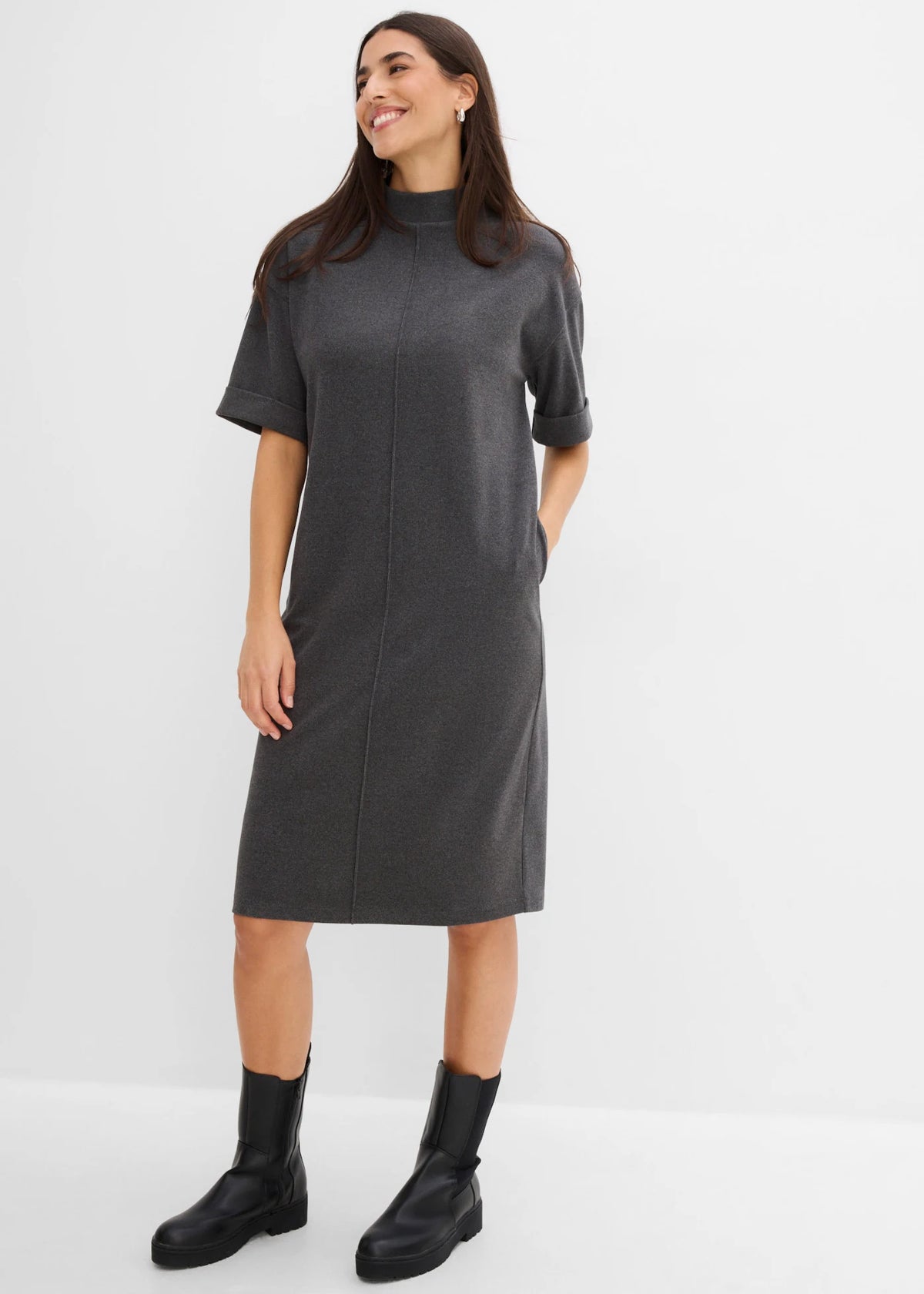 Women's Jersey Dress in Heather Anthracite, view 3