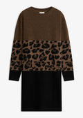 Women's Jacquard Knit Dress in Black and Brown Leopard, view 1