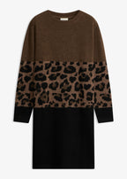 Women's Jacquard Knit Dress in Black and Brown Leopard, view 1