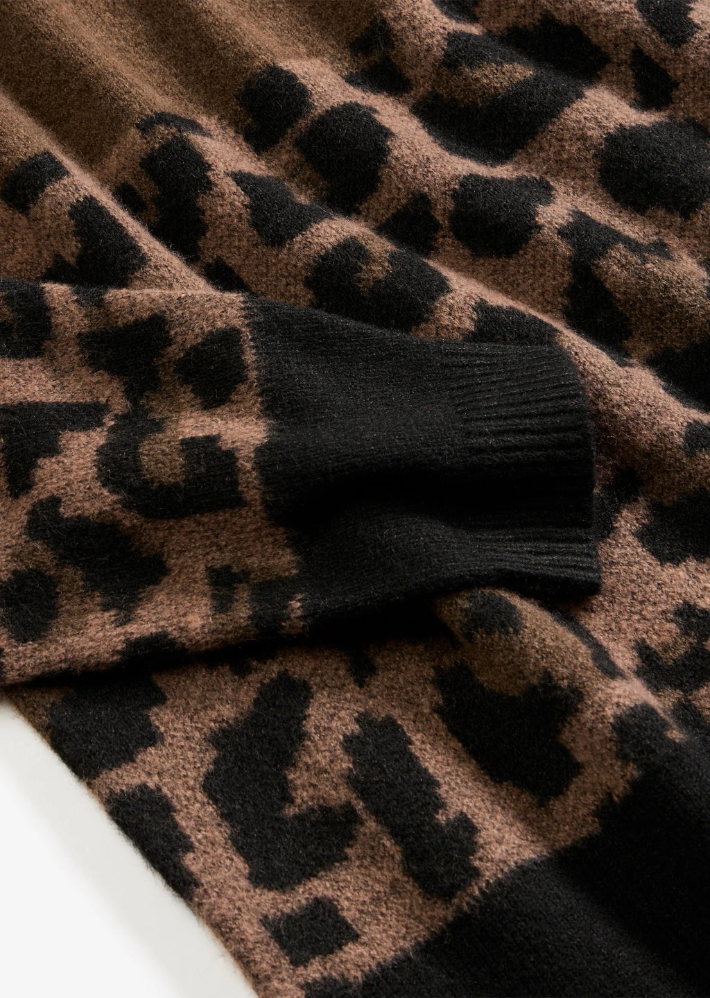 Women's Jacquard Knit Dress in Black and Brown Leopard, view 2