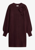 Women's Knitted Dress with Bow Applique in Heather Burgundy, view 1