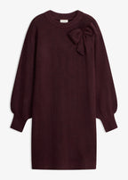 Women's Knitted Dress with Bow Applique in Heather Burgundy, view 1