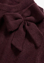 Women's Knitted Dress with Bow Applique in Heather Burgundy, view 2