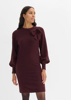 Women's Knitted Dress with Bow Applique in Heather Burgundy, view 3