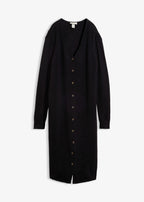 Women's Knitted Dress with Button Placket in Black, view 1