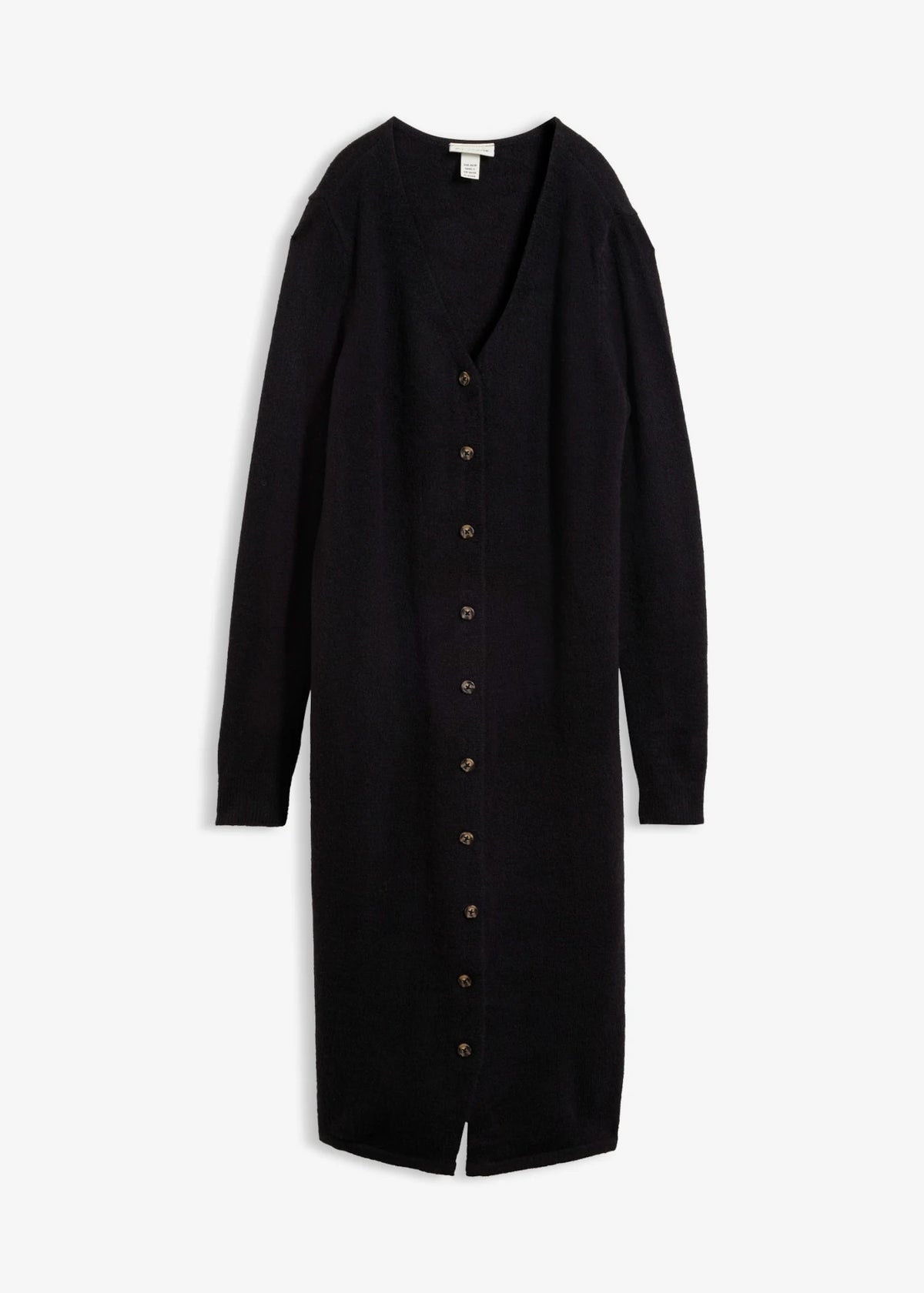 Women's Knitted Dress with Button Placket in Black, view 1
