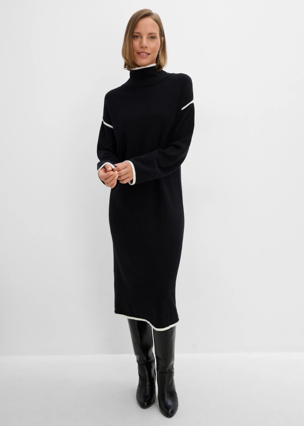 Women's Cotton Blend Knit Dress in Black, view 3