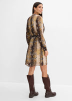Women's Chiffon Dress with Metallic Threads in Black Python Print, view 4