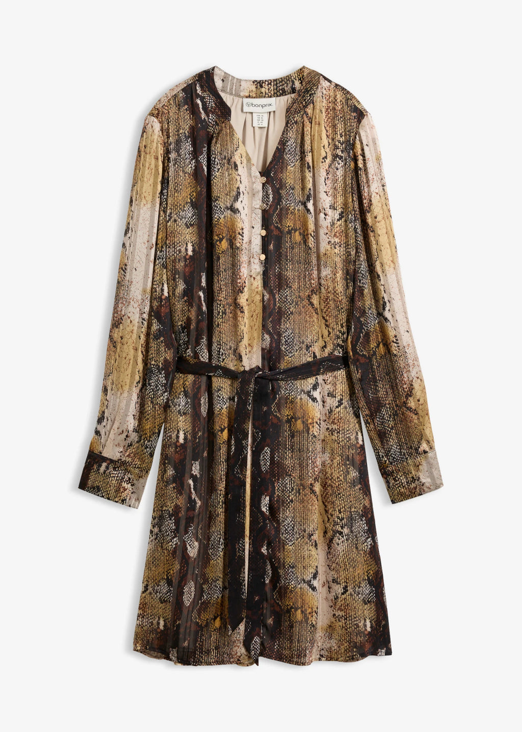 Women's Chiffon Dress with Metallic Threads in Black Python Print, view 1