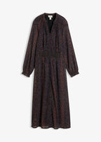 Women's Chiffon Dress with Ruffle Sleeves in Dark Brown Python Print, view 1