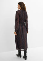 Women's Chiffon Dress with Ruffle Sleeves in Dark Brown Python Print, view 4