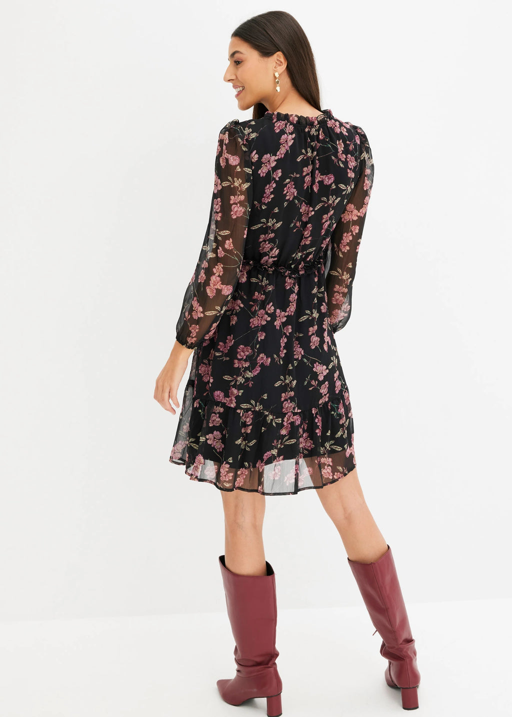Women's Floral Chiffon Dress in Black Floral, view 3