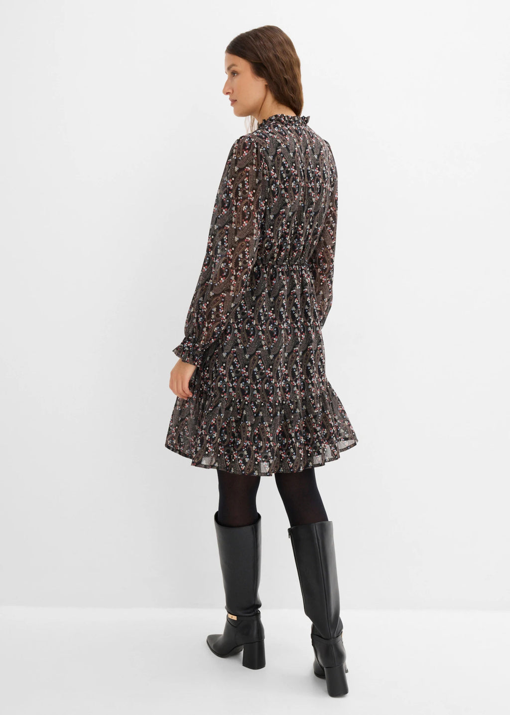 Women's Paisley Chiffon Dress in Black Paisley, view 4