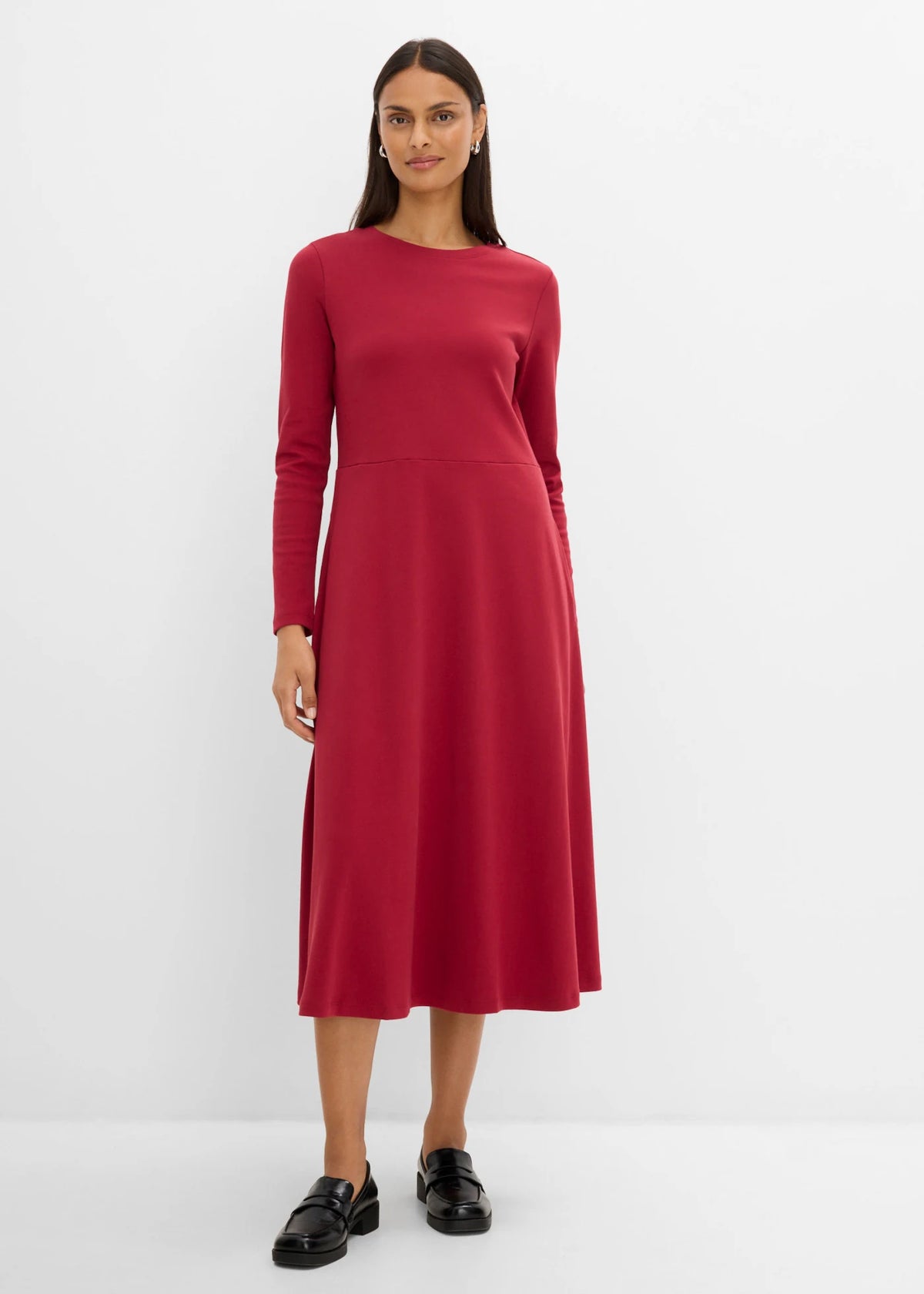 Women's Heavyweight Cotton Midi Dress in Cherry, view 3