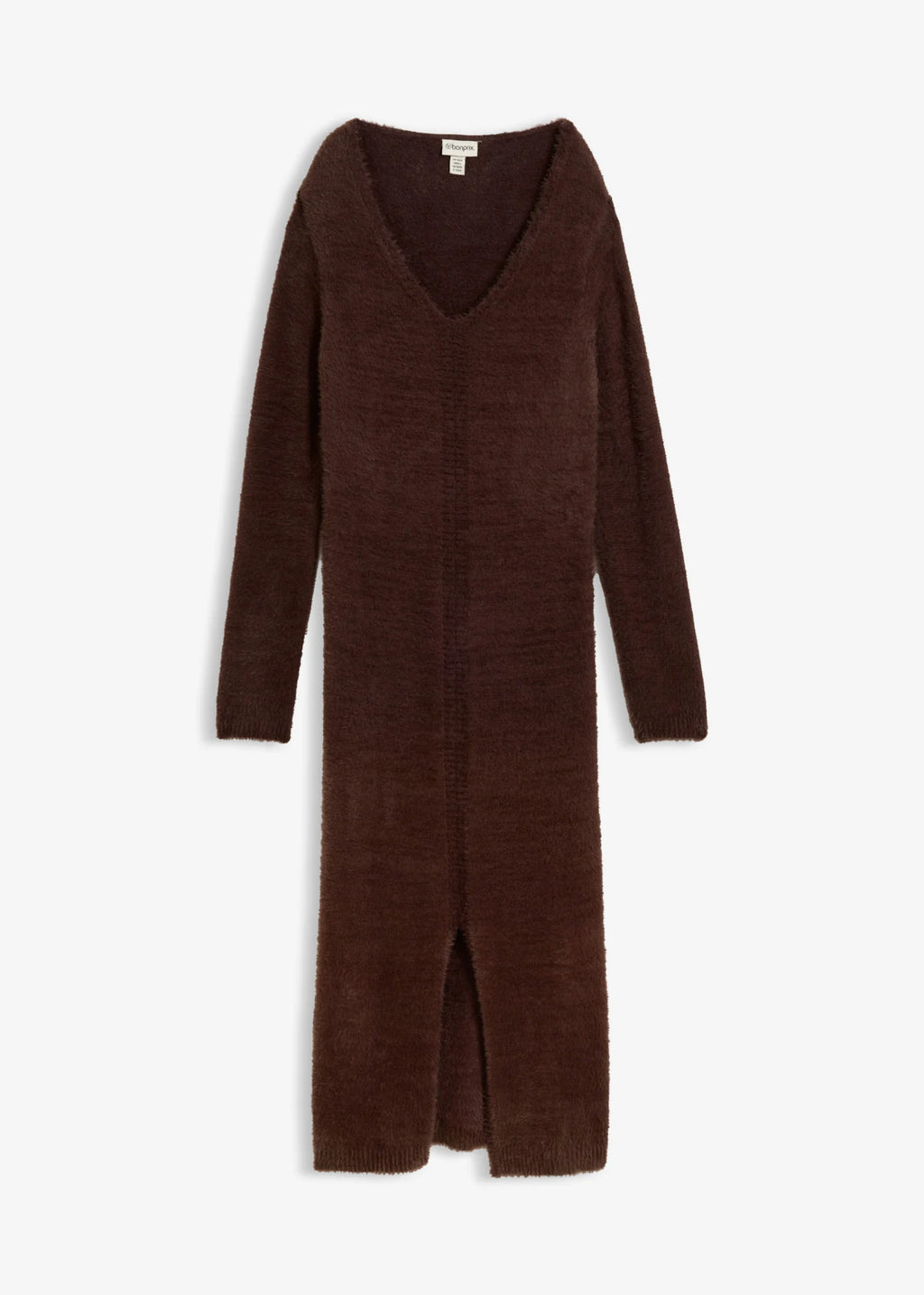 Women's Fluffy Knit Midi Dress in Dark Brown, view 1