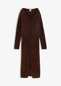 Women's Fluffy Knit Midi Dress in Dark Brown, view 1