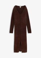 Women's Fluffy Knit Midi Dress in Dark Brown, view 1