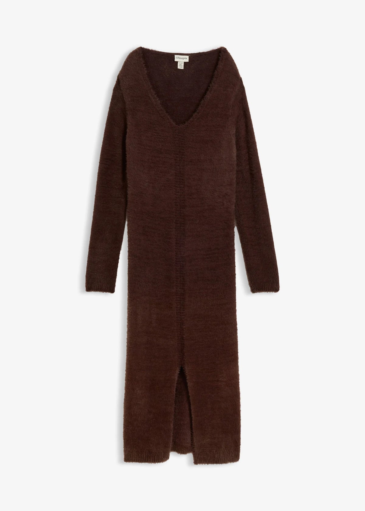 Women's Fluffy Knit Midi Dress in Dark Brown, view 1