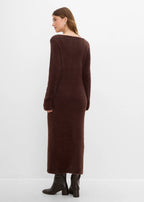 Women's Fluffy Knit Midi Dress in Dark Brown, view 4