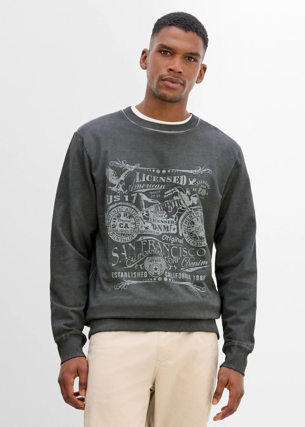 Men's Pure Cotton Printed Sweatshirt in Slate Gray Print, view 2