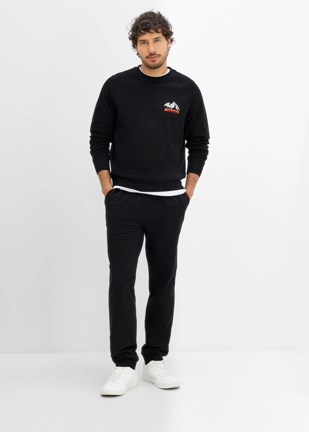 Men's Pure Cotton Sweatshirt in Black Print, view 4