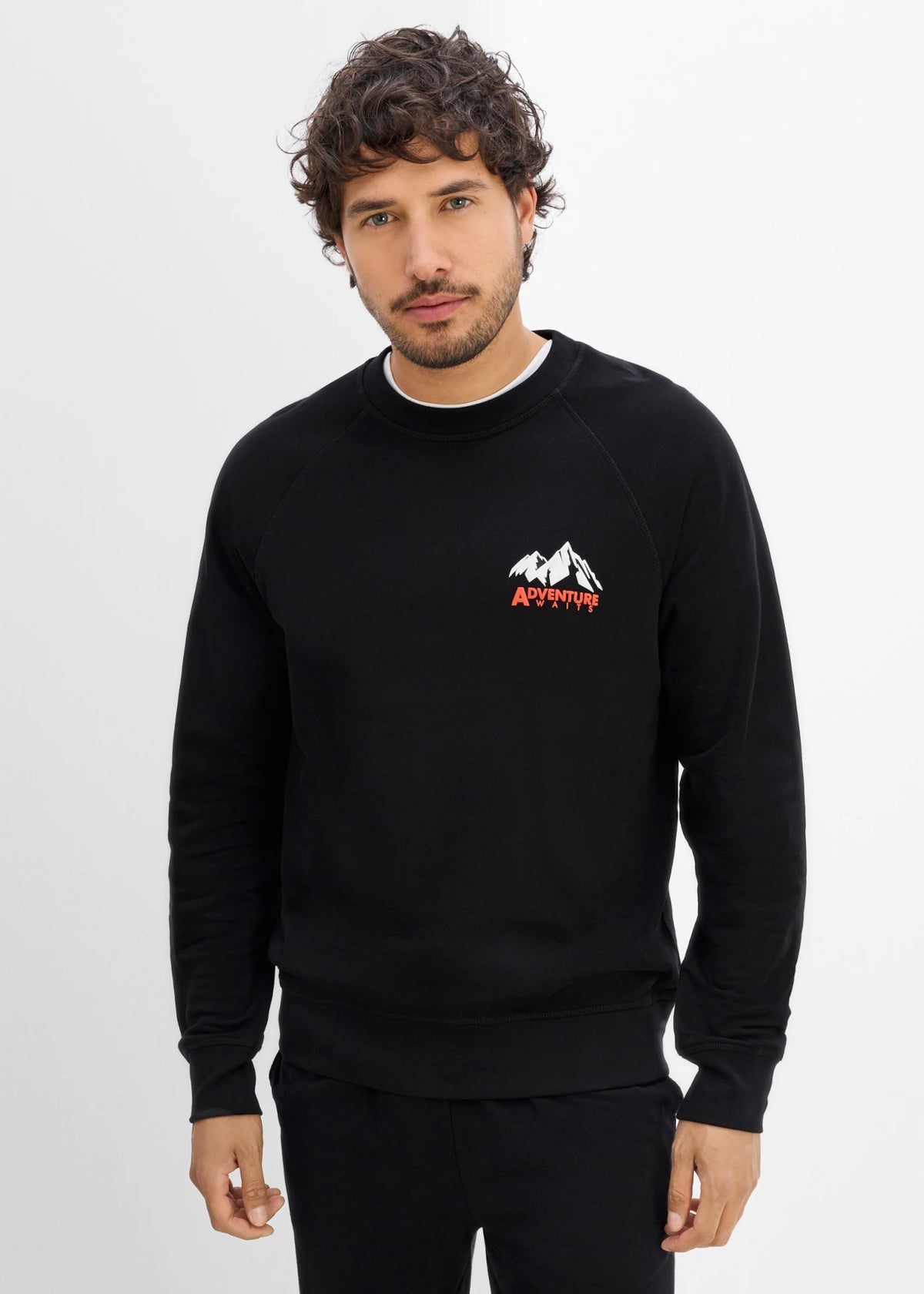 Men's Pure Cotton Sweatshirt in Black Print, view 2