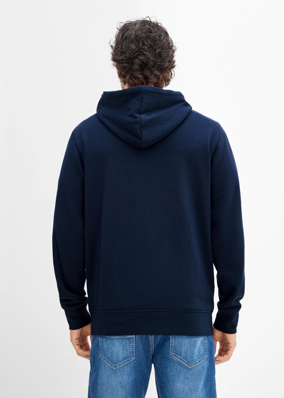 Men's Flock Print Hoodie in Dark Blue and Red, view 3