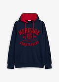 Men's Flock Print Hoodie in Dark Blue and Red, view 1