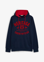 Men's Flock Print Hoodie in Dark Blue and Red, view 1