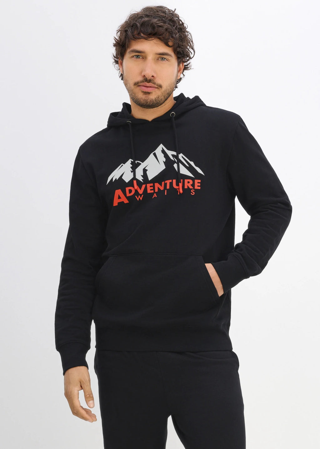 Men's Printed Hoodie in Black Print, view 2