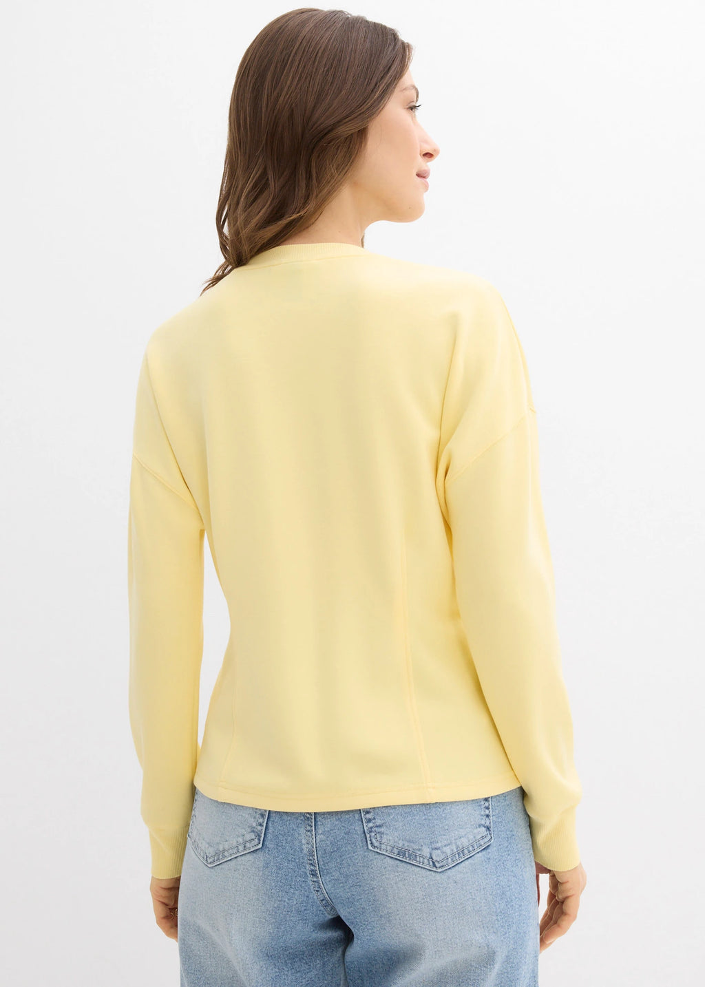 Women's Fitted Neoprene-Style Sweatshirt in Light Yellow, view 4