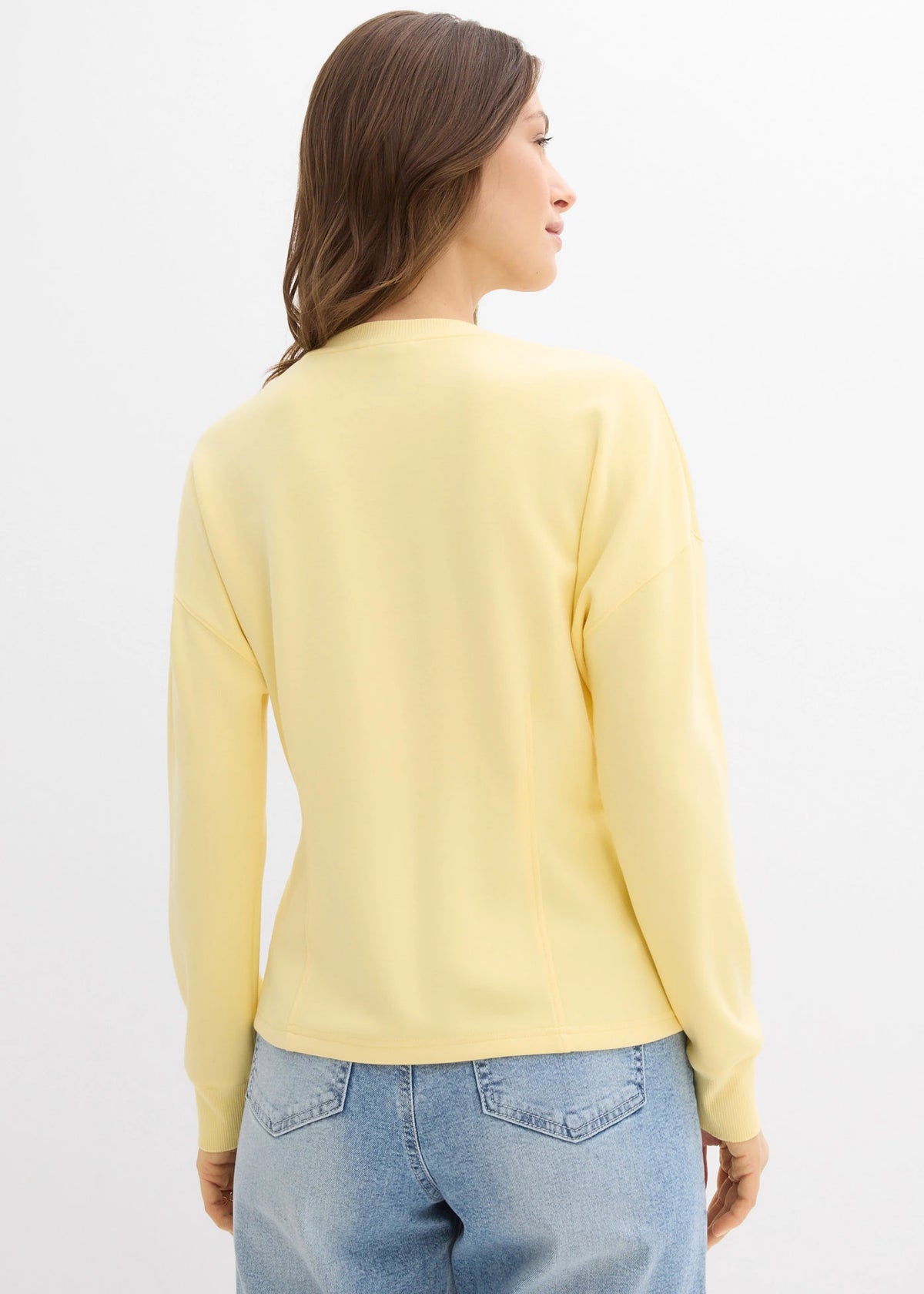 Women's Fitted Neoprene-Style Sweatshirt in Light Yellow, view 4