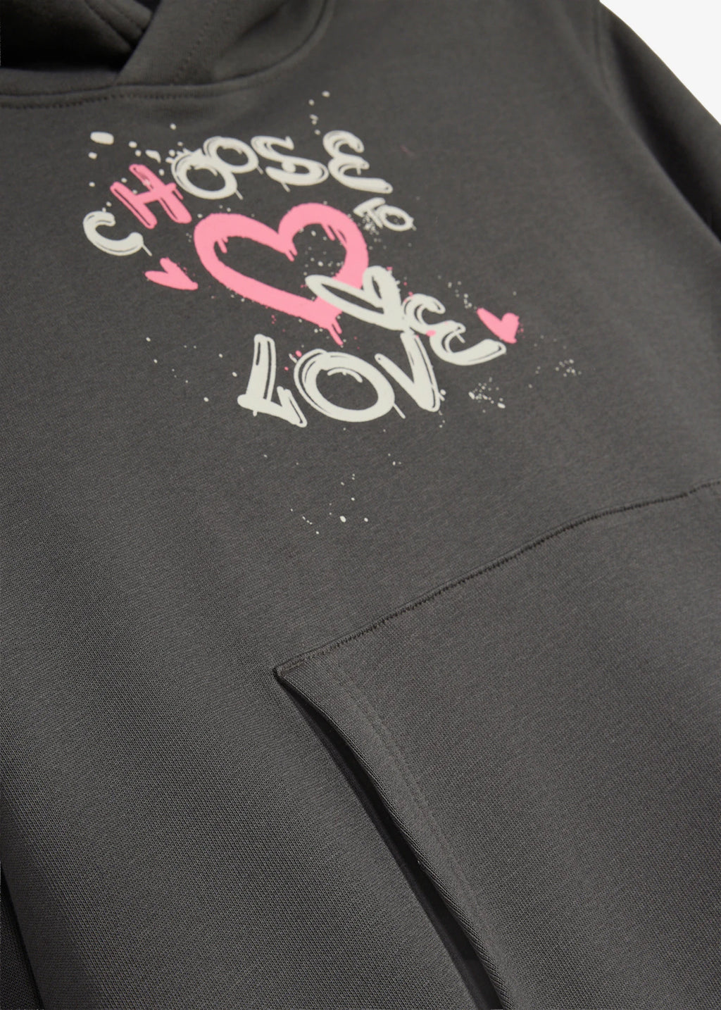 Girls' Soft Hooded Sweatshirt in Anthracite Print, view 3