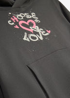 Girls' Soft Hooded Sweatshirt in Anthracite Print, view 3
