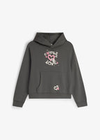 Girls' Soft Hooded Sweatshirt in Anthracite Print, view 1