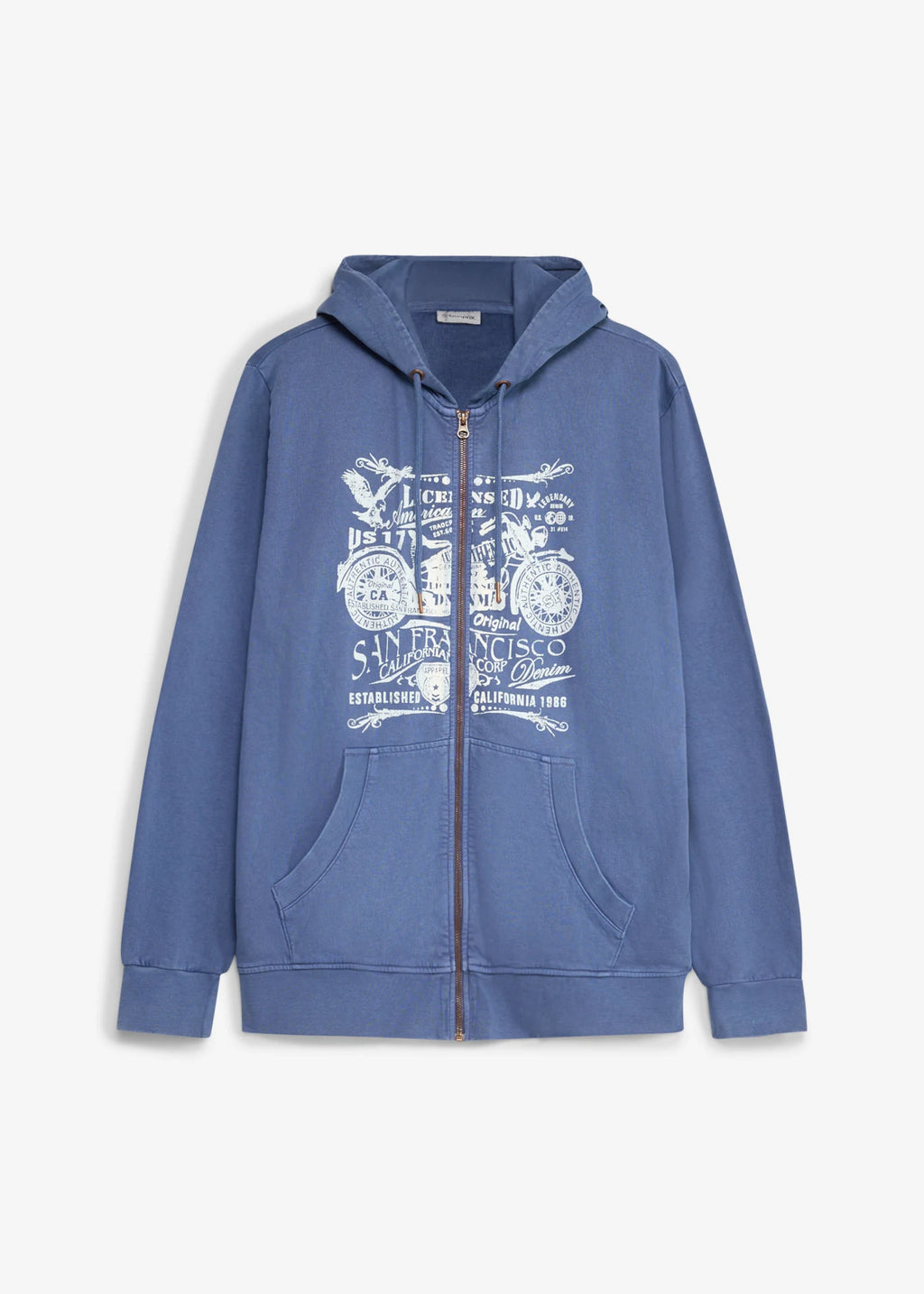 Men's Pure Cotton Zip Hoodie in Indigo Print, view 1