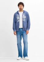 Men's Pure Cotton Zip Hoodie in Indigo Print, view 4