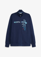 Men's Pure Cotton Zip Sweatshirt with Stand Collar in Dark Blue Print, view 1