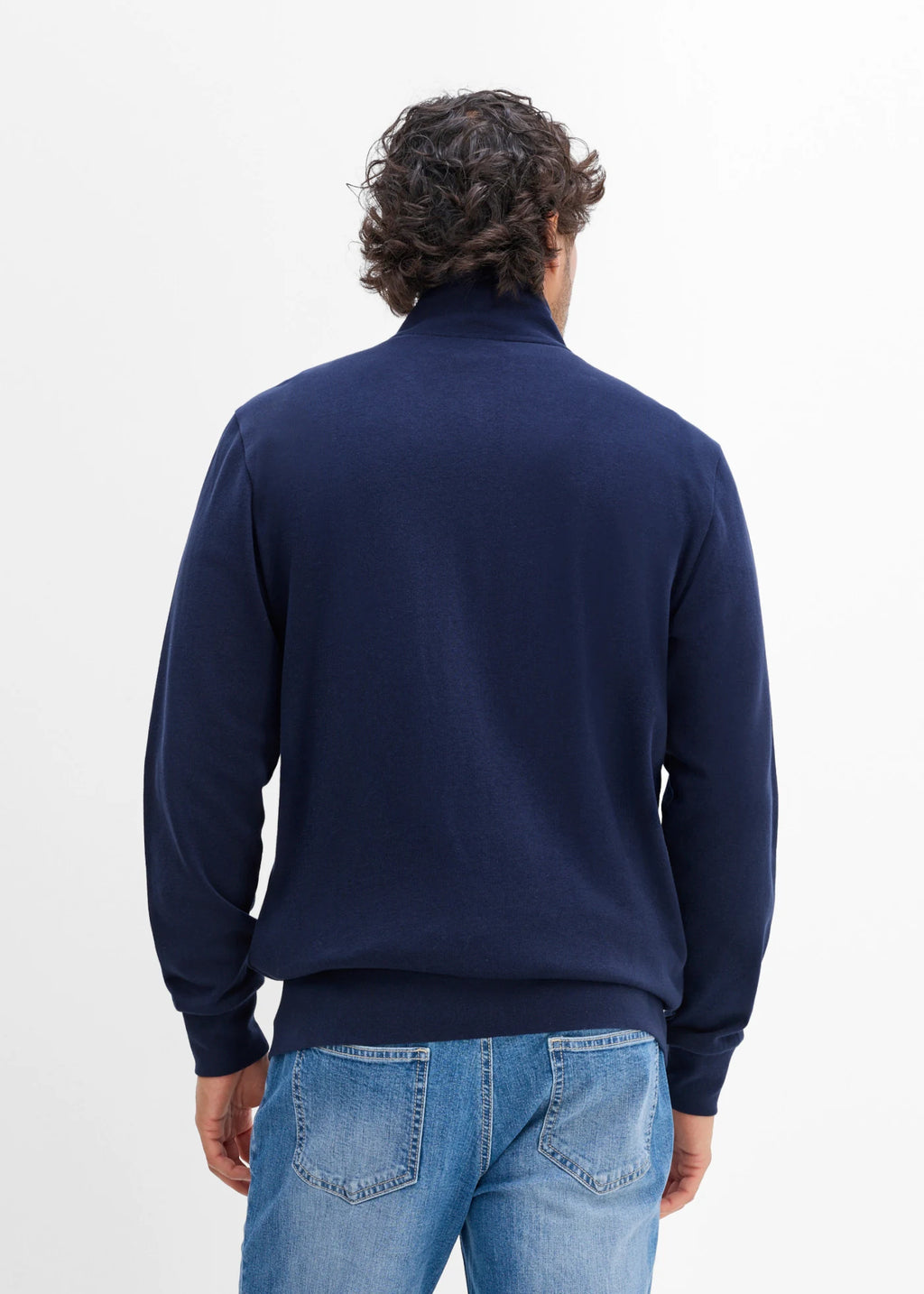 Men's Pure Cotton Zip Sweatshirt with Stand Collar in Dark Blue Print, view 3
