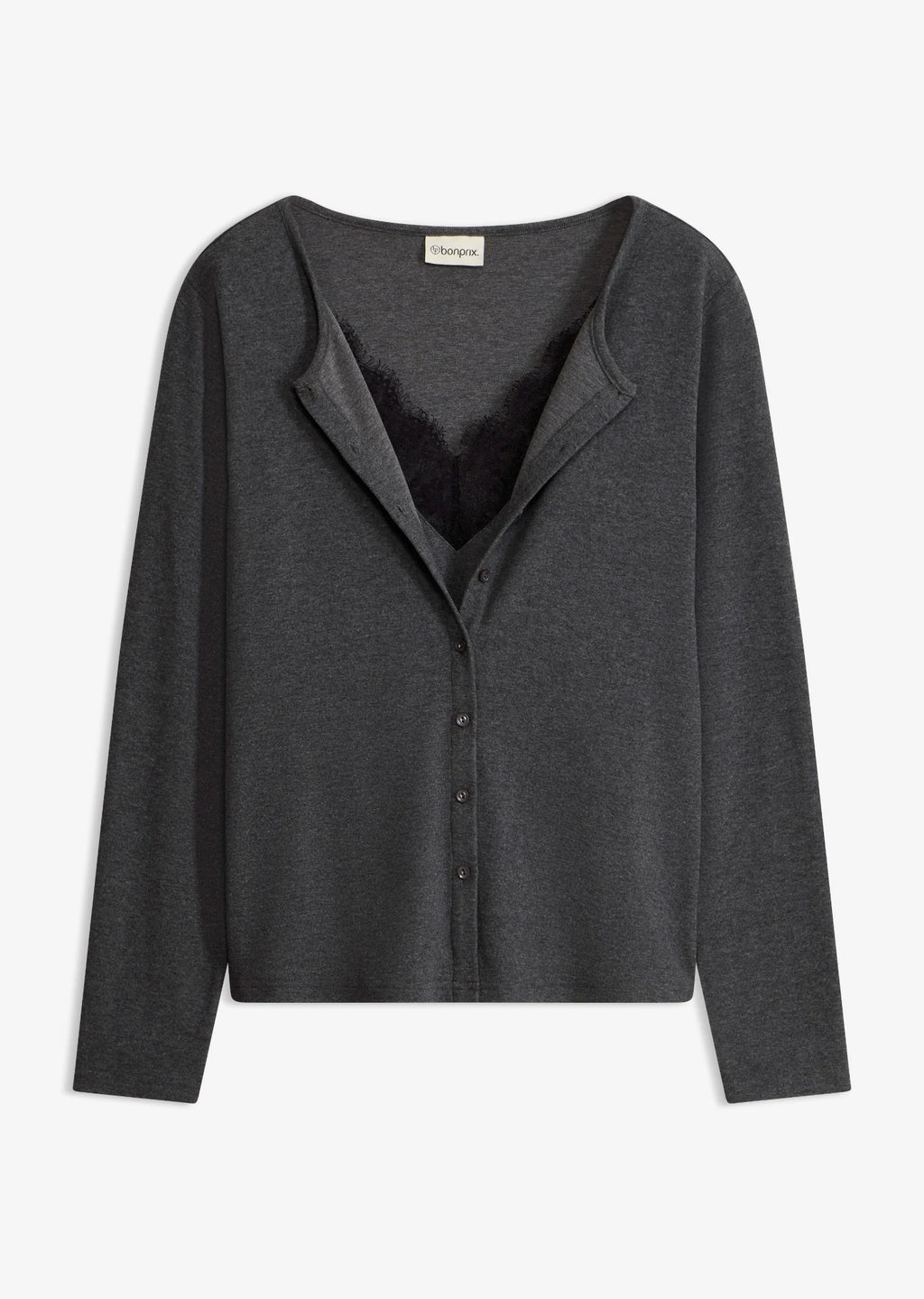 Women's Lace Two-in-One Top in Heather Anthracite, view 1